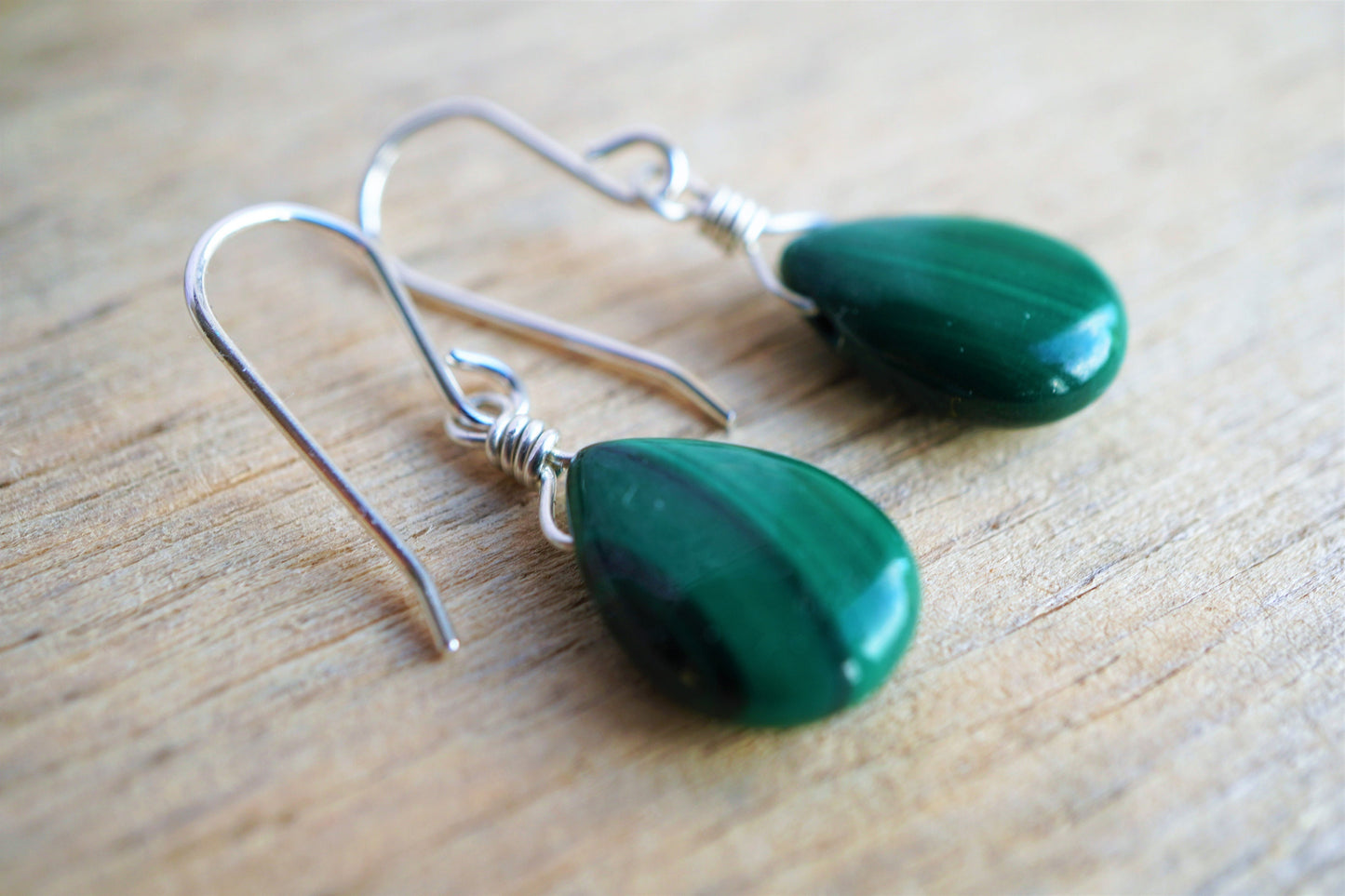 Malachite Drop Earrings * Gift for her * Dark green stone *