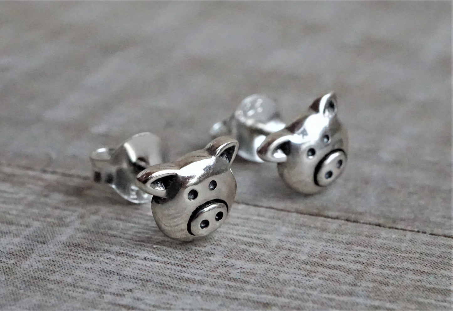 Sterling Silver Pig Stud Earrings * Stud earrings * Good luck jewelry * Animal stud