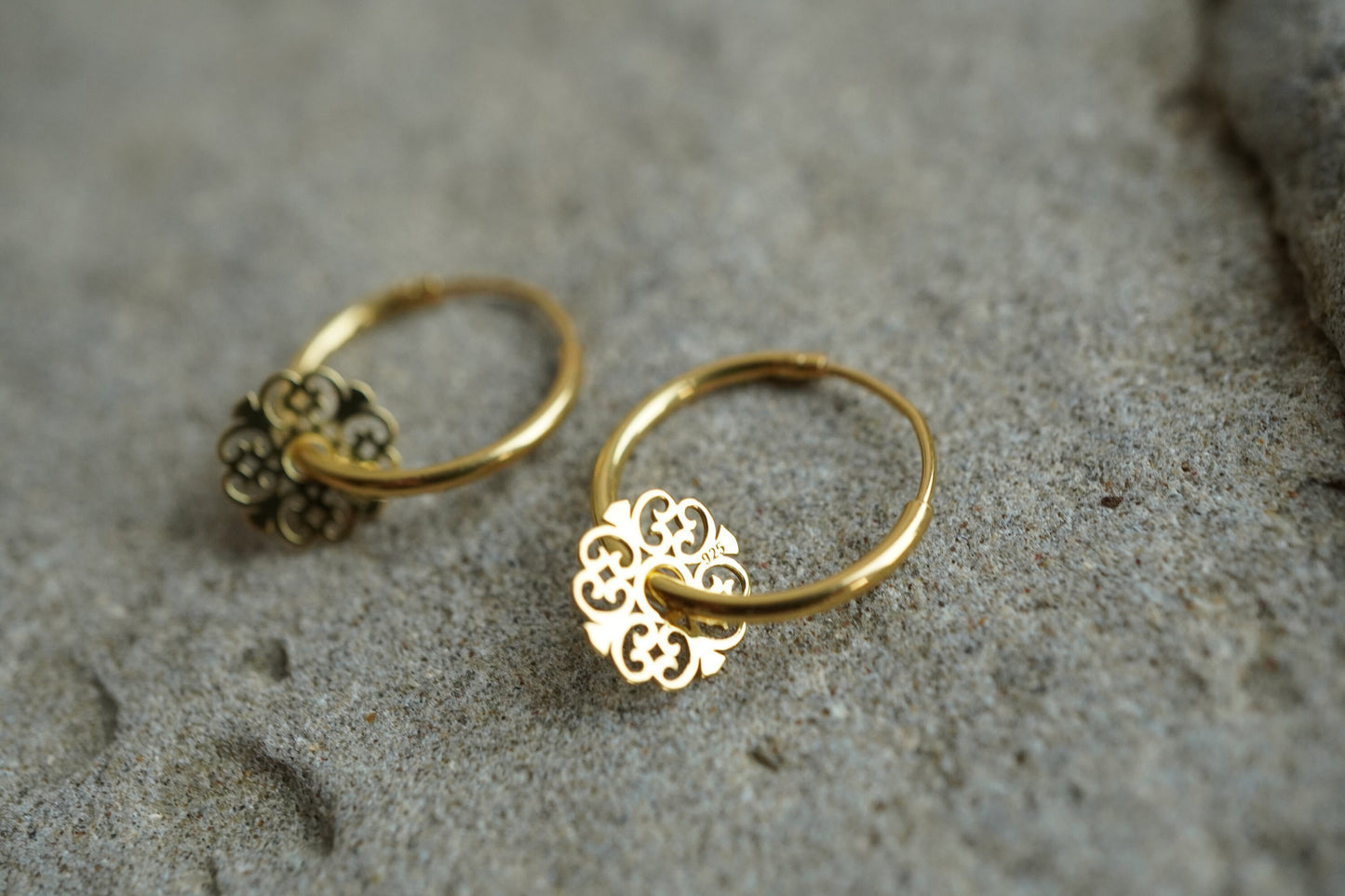 Gold Filigree Flower Hoop Earrings * Boho earrings *  Hoop * Feminine jewellery