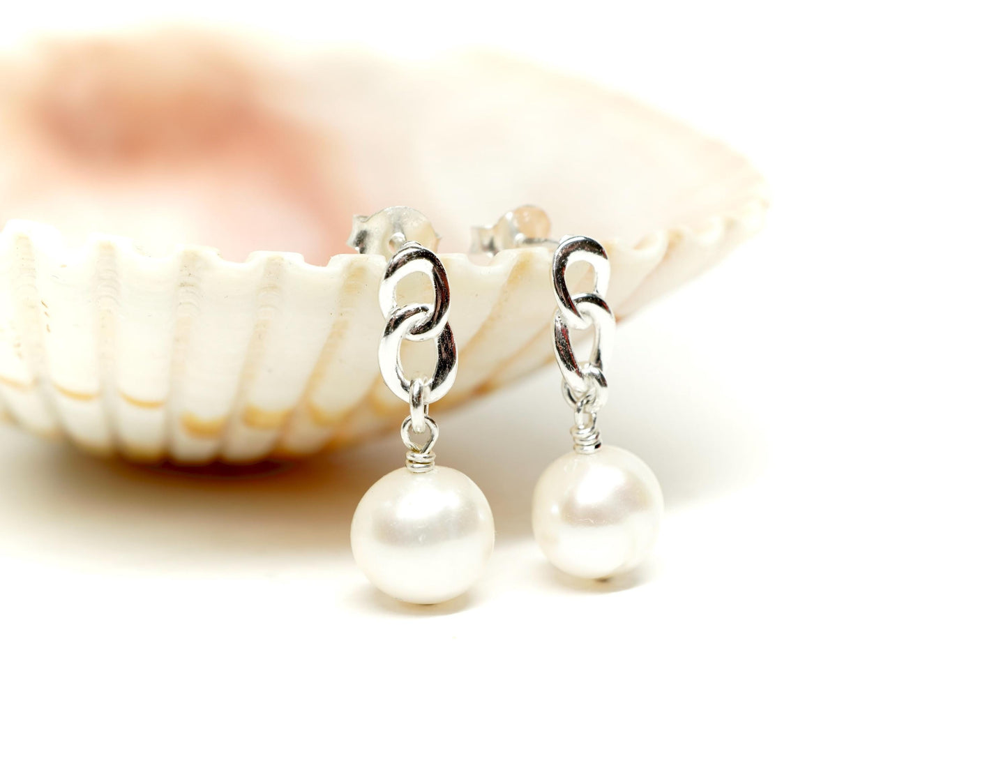 Pearl Chain Stud Earrings  * Pearl earrings * Gift for her