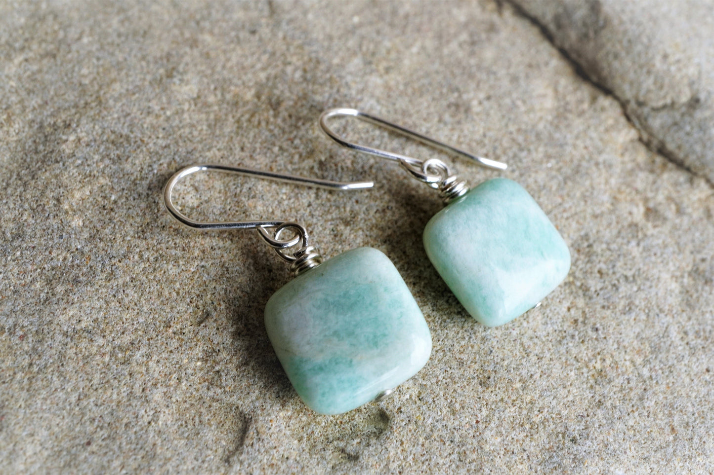 Amazonite Sterling Silver Earrings * Light green earrings * Summer earrings