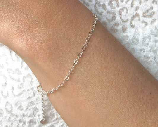 Small Heart Link Bracelet Sterling Silver *Feminine *Dainty necklace *Heart gift for her