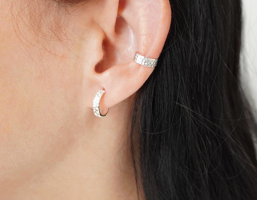 Sterling Silver Hammered Half Hoop Stud Earrings, Tribal earrings