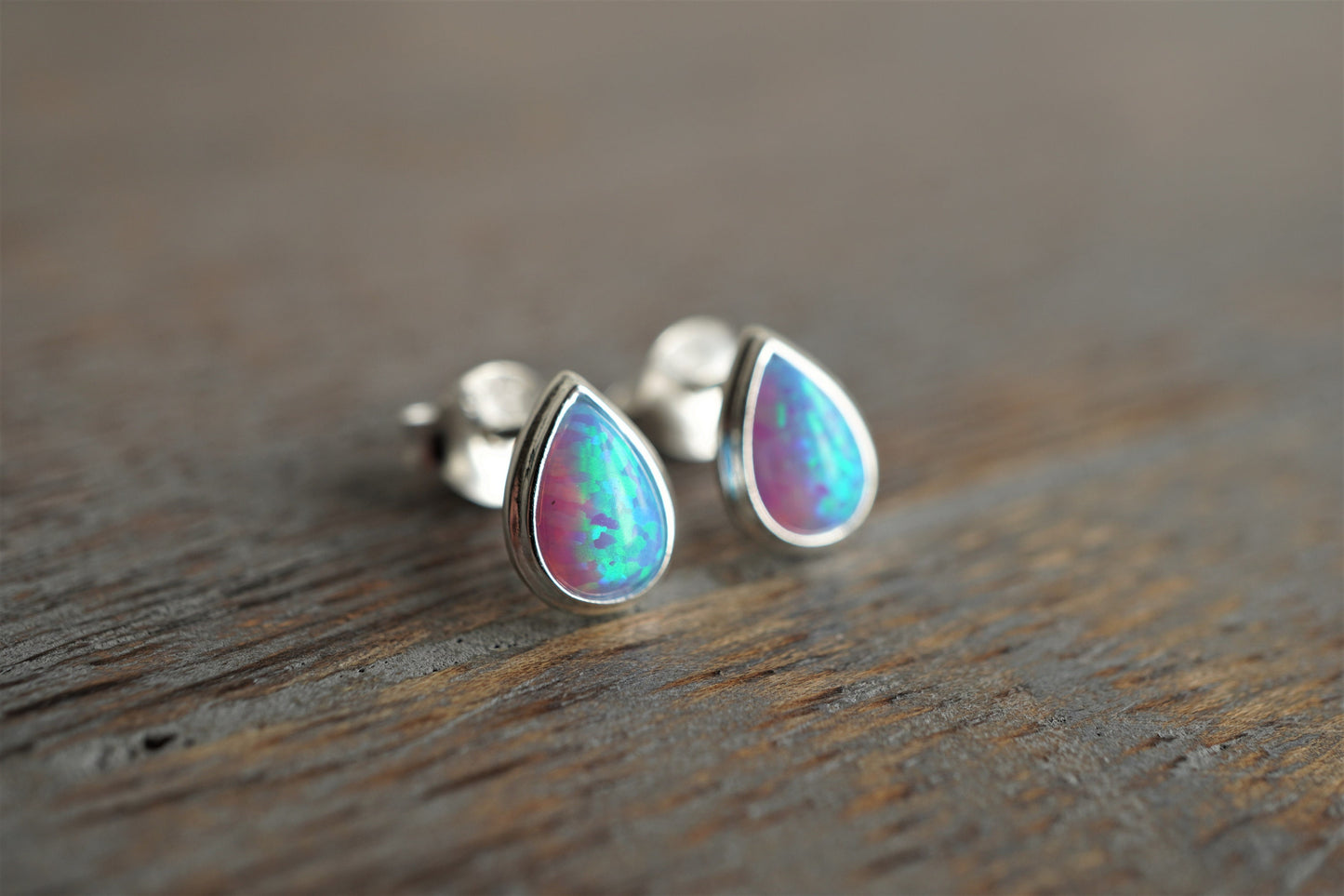 Opal Drop Sterling Silver Stud *  Feminine * Opal jewellery