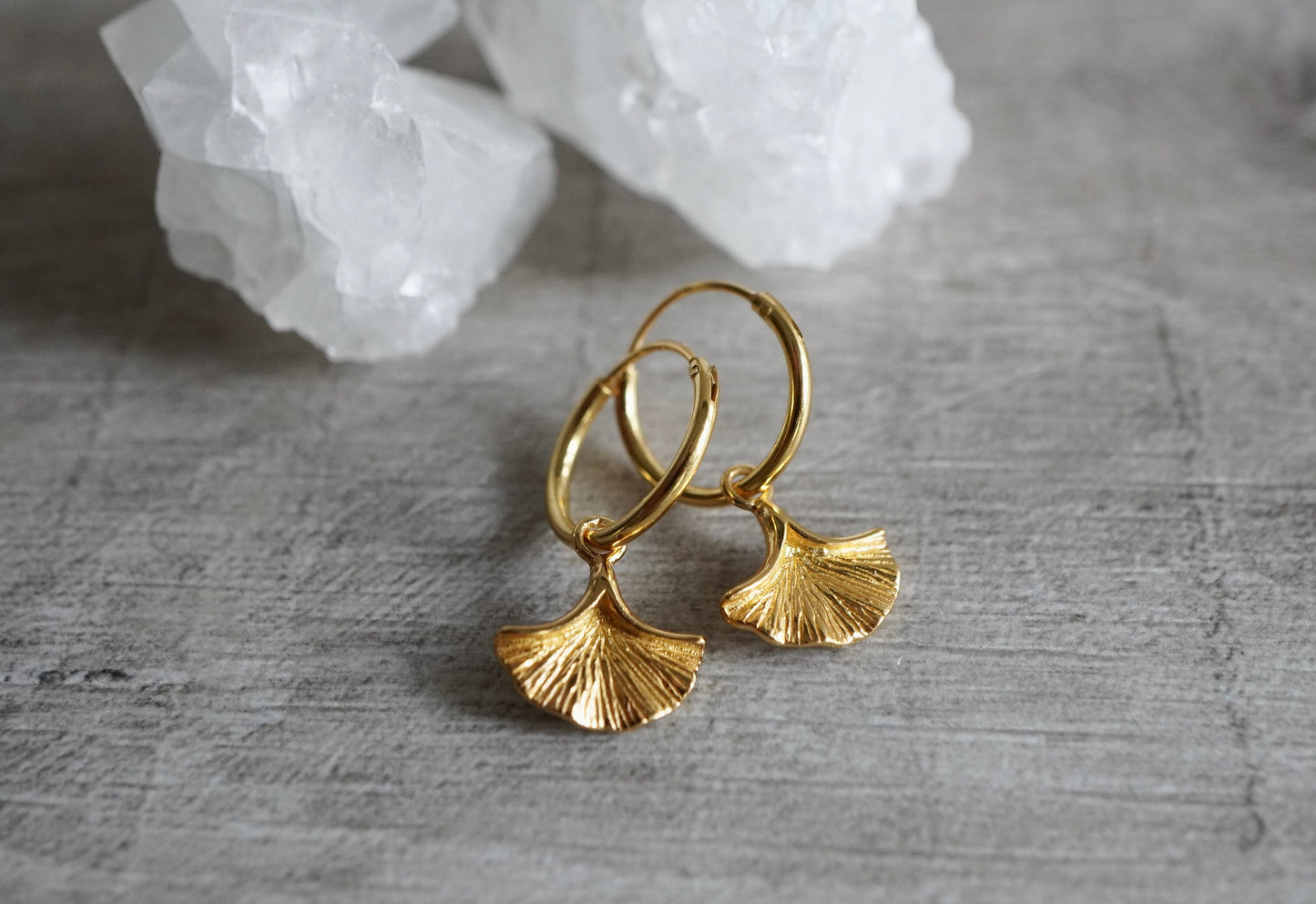 Cute Ginkgo Leaf Hoop Earrings * Leaf earrings *  Ginkgo Biloba Hoop * Small hoop