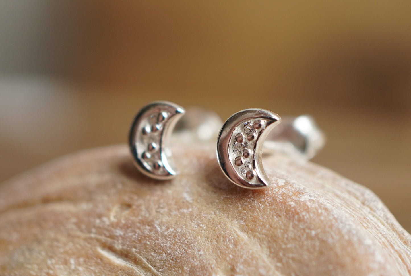 Small Sterling Silver Moon Zirconia Stud, Dainty Stud Earrings, Crescent moon jewellery
