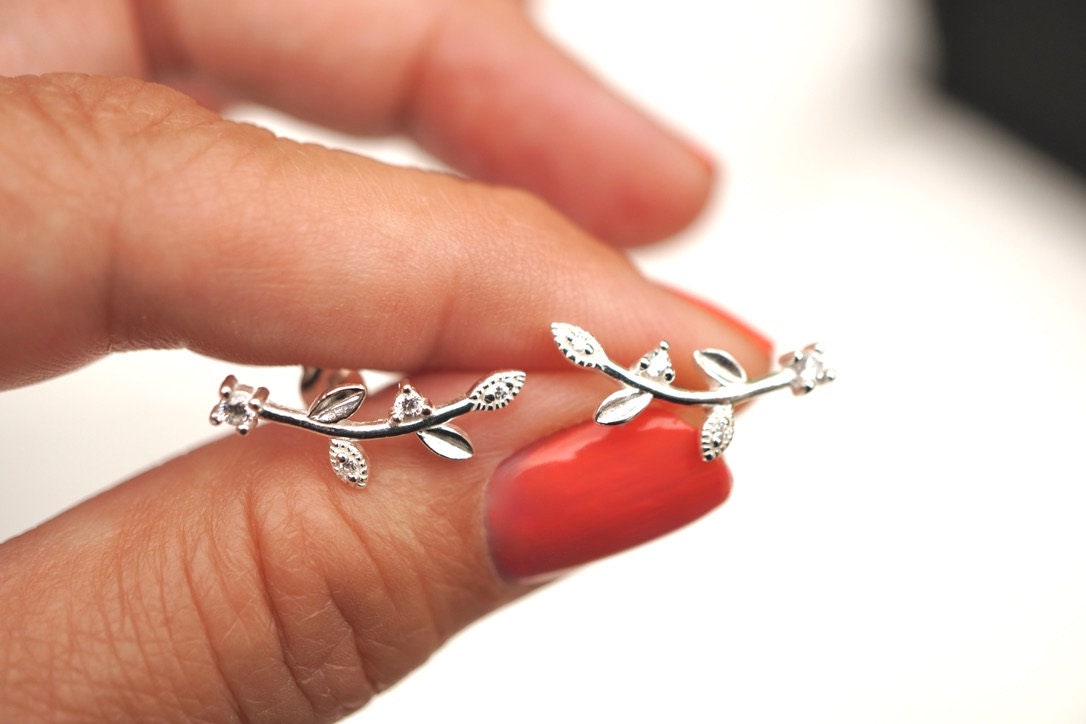 Leaf Bar Stud Earrings * Stud * Leaf earrings * Sterling Silver Stud