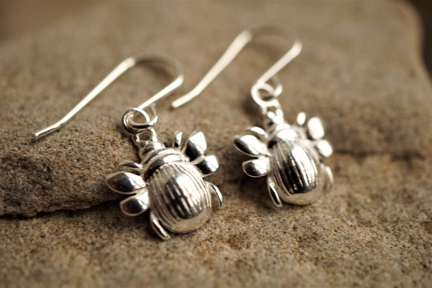 Scarab Beetle Sterling Silver Earrings * Egypt symbol