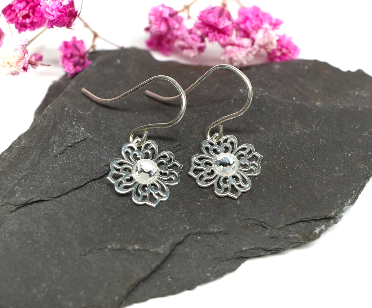 Filigree Flower Earrings * Dangle Earrings * Feminine * Sterling Silver