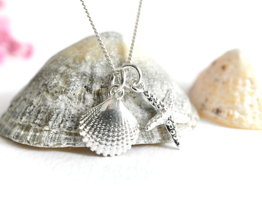 Sterling Silver Shell Starfish Necklace * Sea pendant * Summer necklace * Nautical jewellery