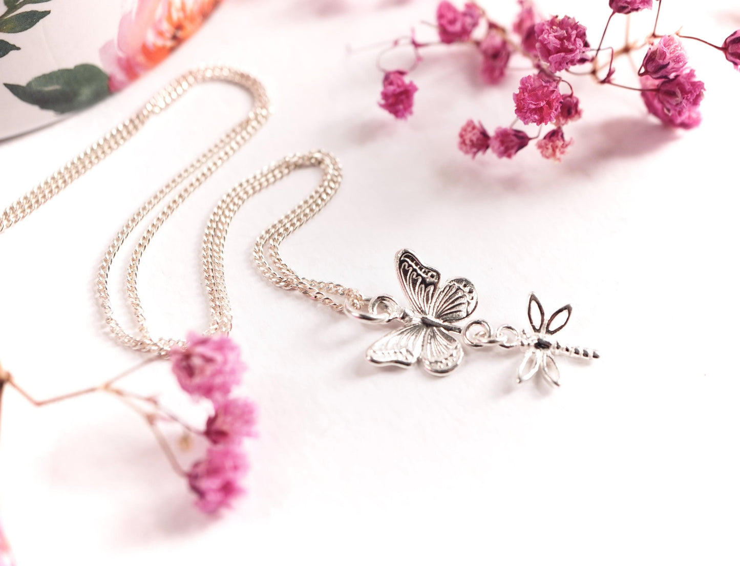Butterfly & Dragonfly Charm Necklace * Sterling Silver necklace * Gift for nature lovers * Nature Charm Pnendant