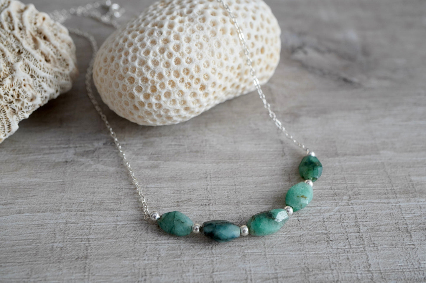 Emerald Sterling Silver Necklace * Birthstone of May * Green stone necklace