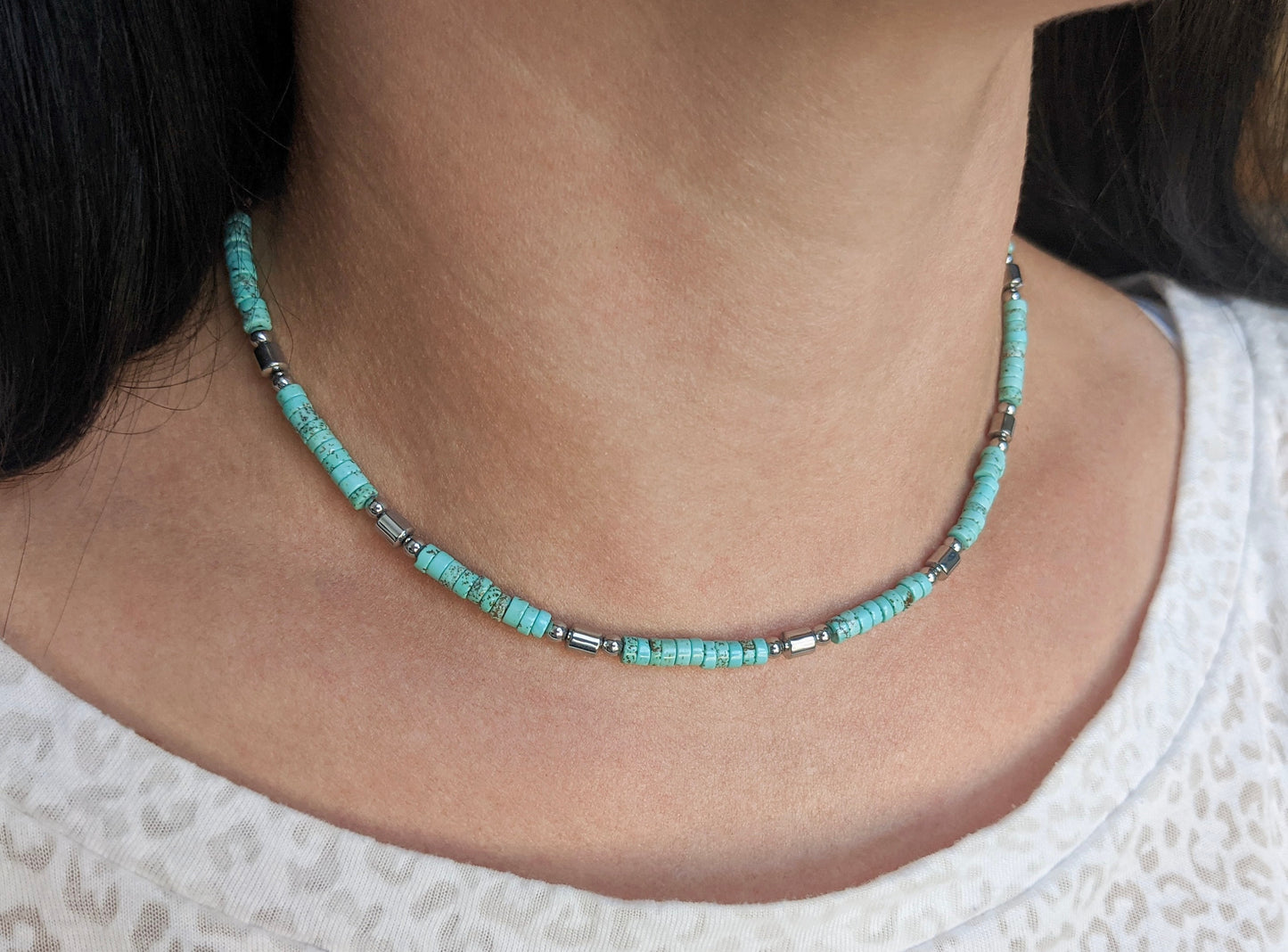 Turquoise Silver Choker Necklace* Summer choker * Bohemian necklace