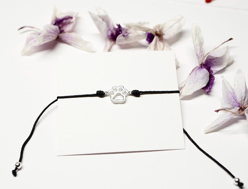 Paw Sterling Silver Cord Bracelet * Animal fan * Gift for her
