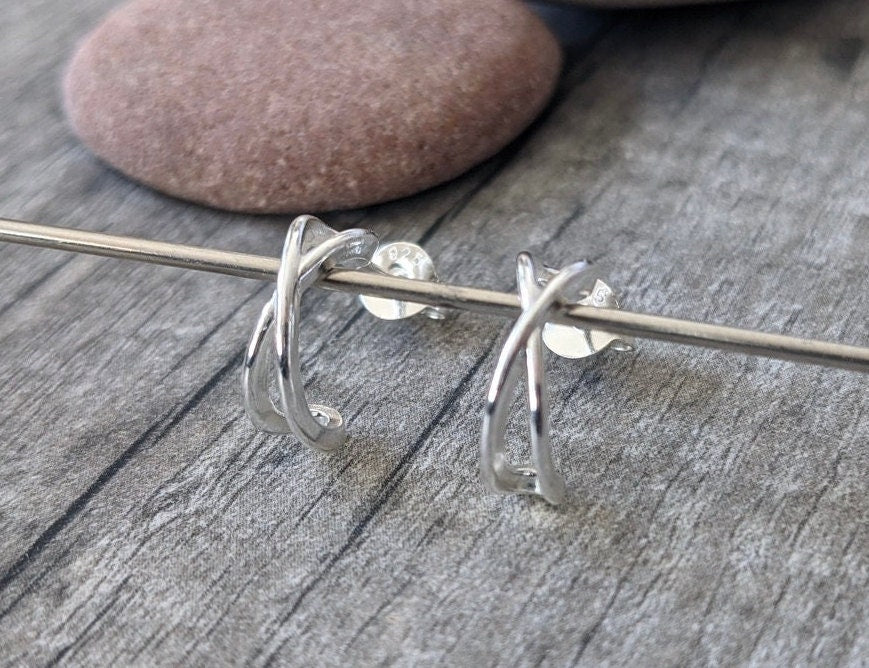 Sterling Silver Half Hoop Stud Earrings * Boho earrings * Minimalist Hoop Stud * Silver Earrings *