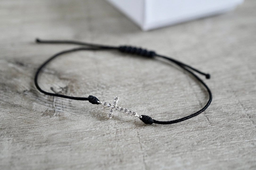 Cross Sterling Silver Dainty Cord Bracelet * Feminine *