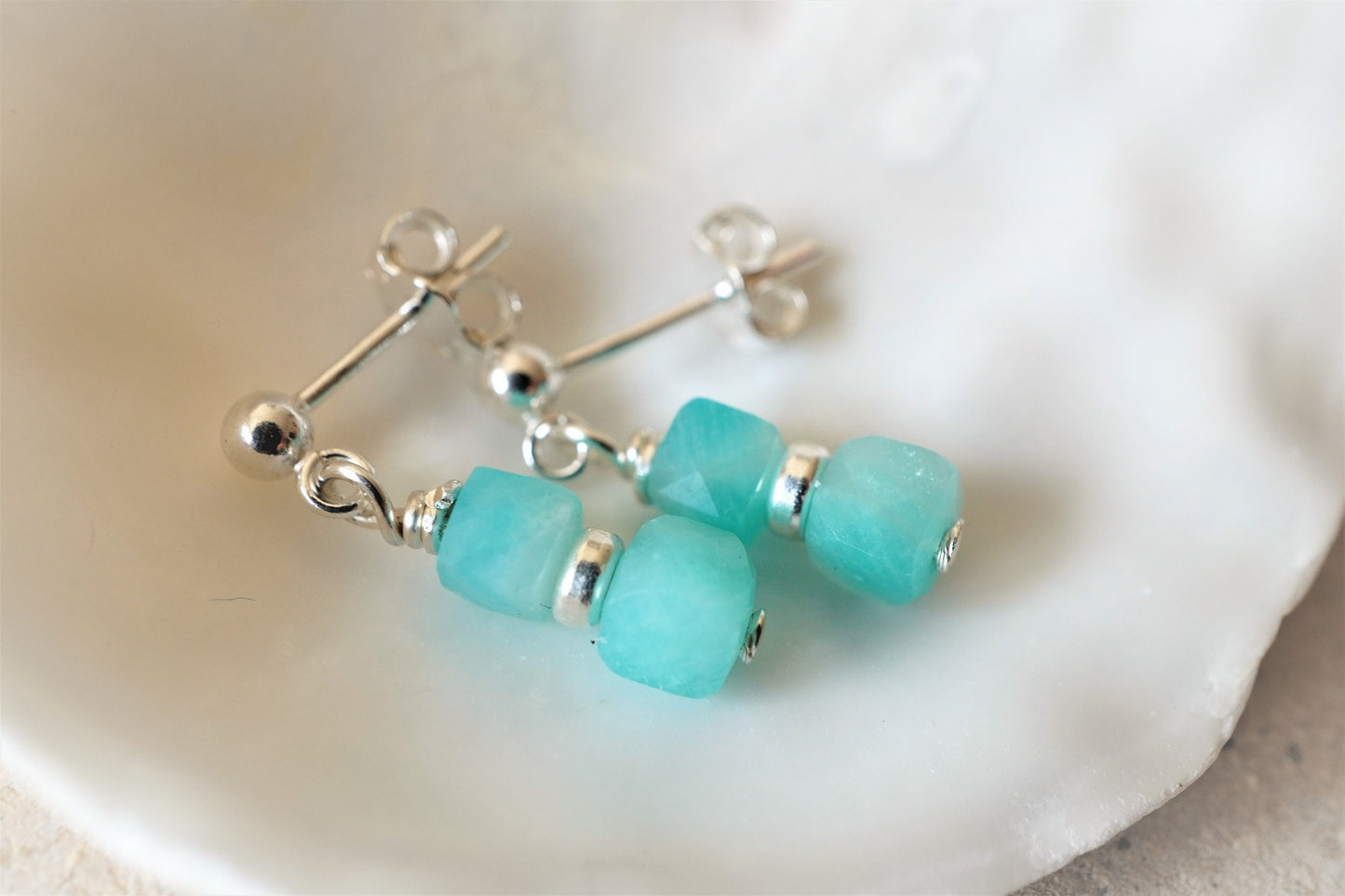 Cute Amazonite Cube Sterling Silver Stud Earrings * Small earrings * Lightweight earrings * Bridesmaid gift