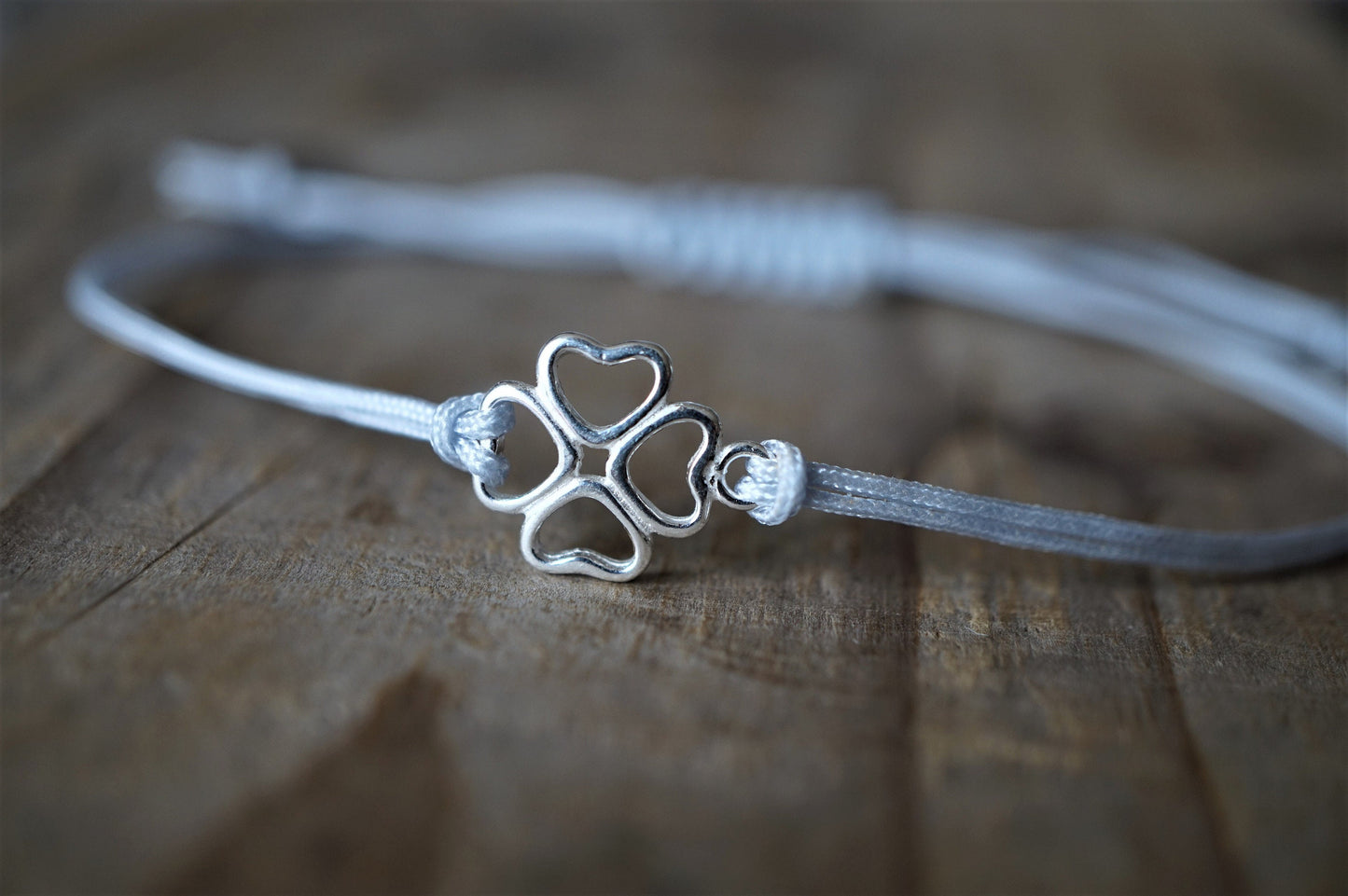 Clover Sterling Silver Cord Bracelet * Lucky Charm Adjustable Friendship Bracelet * Delicate bracelet
