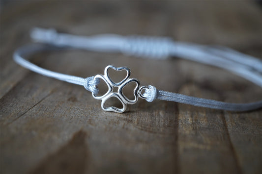 Clover Sterling Silver Cord Bracelet * Lucky Charm Adjustable Friendship Bracelet * Delicate bracelet