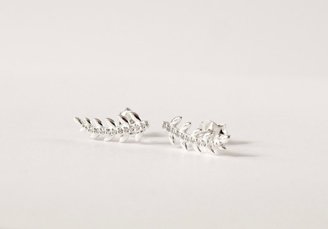 Sterling Silver Olive Leaf Stud* Dainty * Gift for her* Feminine * Silver leaf