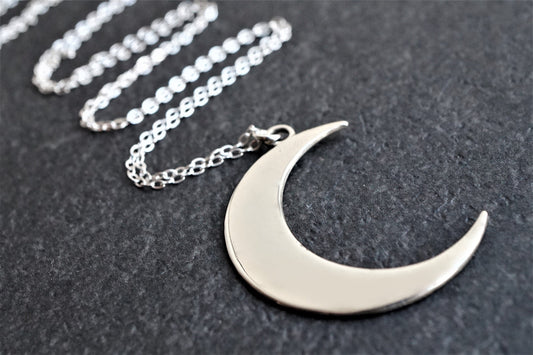 Big Crescent Moon Sterling Silver Long Necklace * Moon jewelry * Moon Necklace * Wiccan