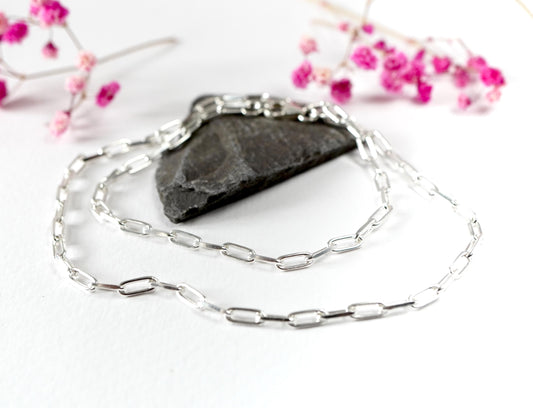 Paperclip Sterling Silver Necklace* Long link Necklace* Gift For Her