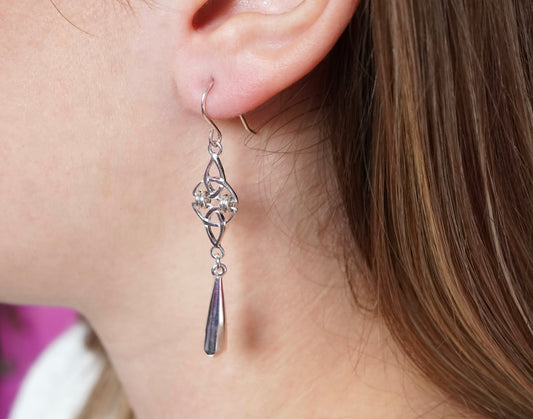 Sterling Silver Long Celtic Triquetra Earrings * Celtic earrings * Trinity knot