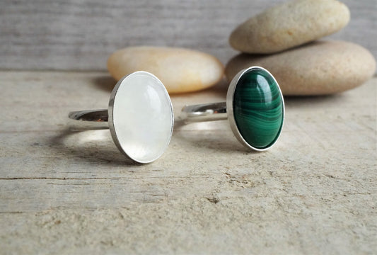 Malachite Sterling Silver Adjustable Ring * Green Stone ring * Gift for her * Minimalist ring