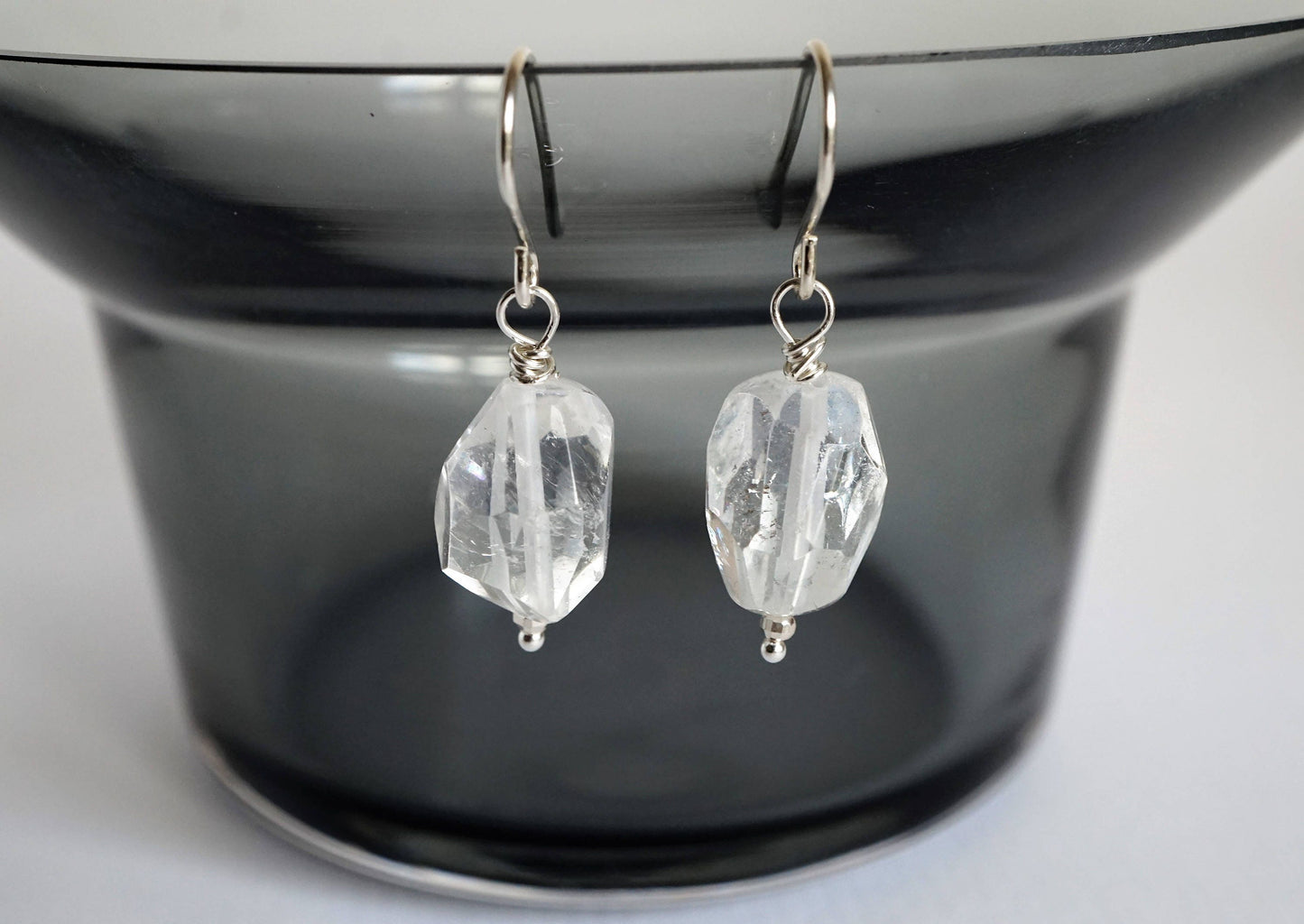 Faceted Rock Crystal Earrings * Sterling silver * Clear quartz * Meditative and calming stone * Chakra stone