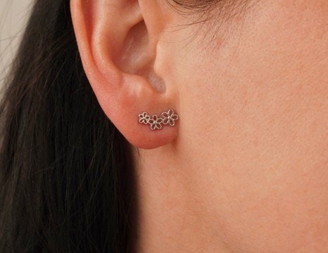 Flower Bar Stud Earrings * Stud * Flower earrings * Sterling Silver Stud
