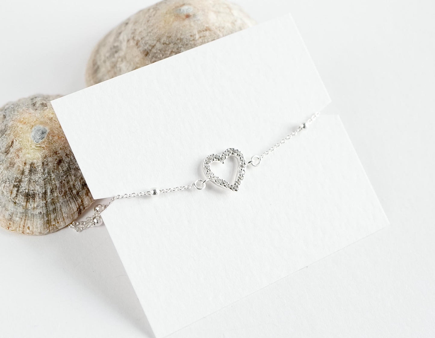 Sterling Silver Heart Zirconia Chain Bracelet* Delicate bracelet* Feminine* Love