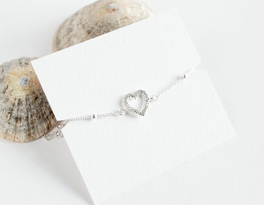 Sterling Silver Heart Zirconia Chain Bracelet* Delicate bracelet* Feminine* Love