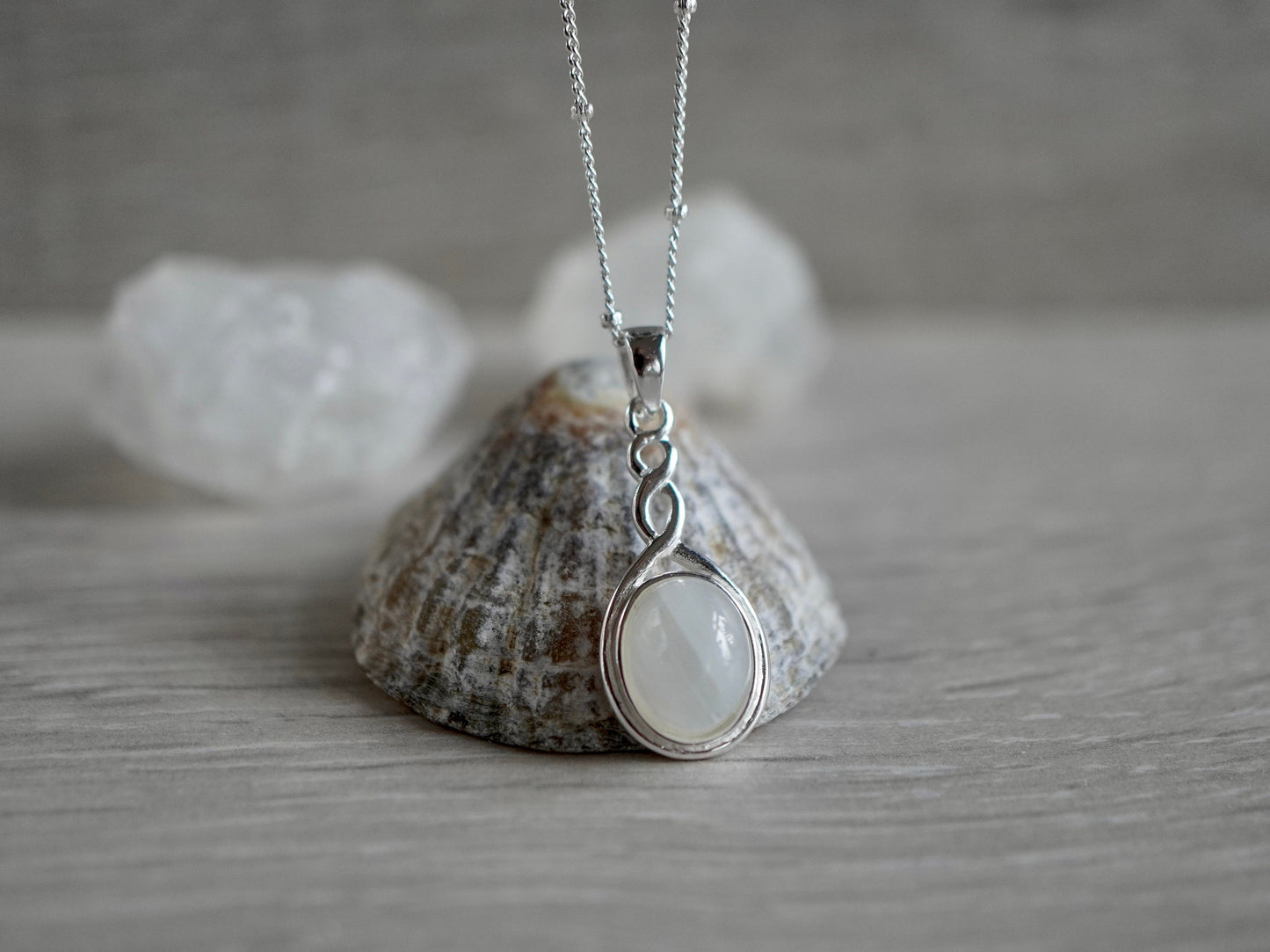 Sterling Silver Moonstone Infinity  Drop Necklace * Moonstone stone * Gift for her * Plain necklace *