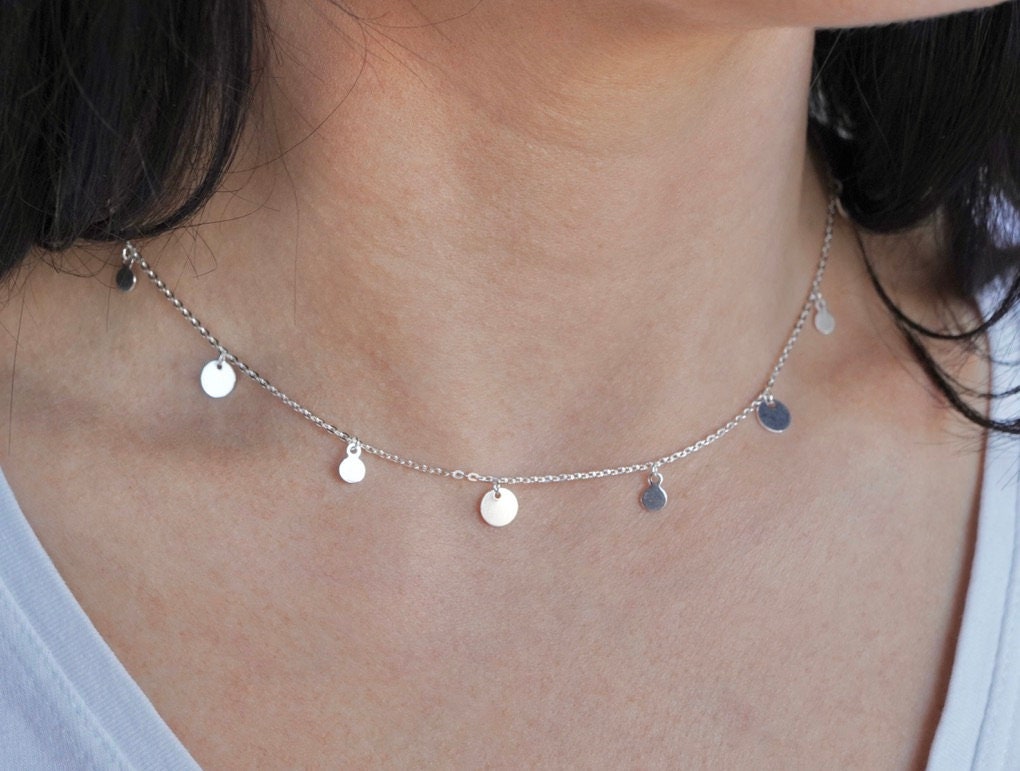 Delicate Silver Disc Necklace * Boho necklace * Gift for her * Feminine * Sterling Silver