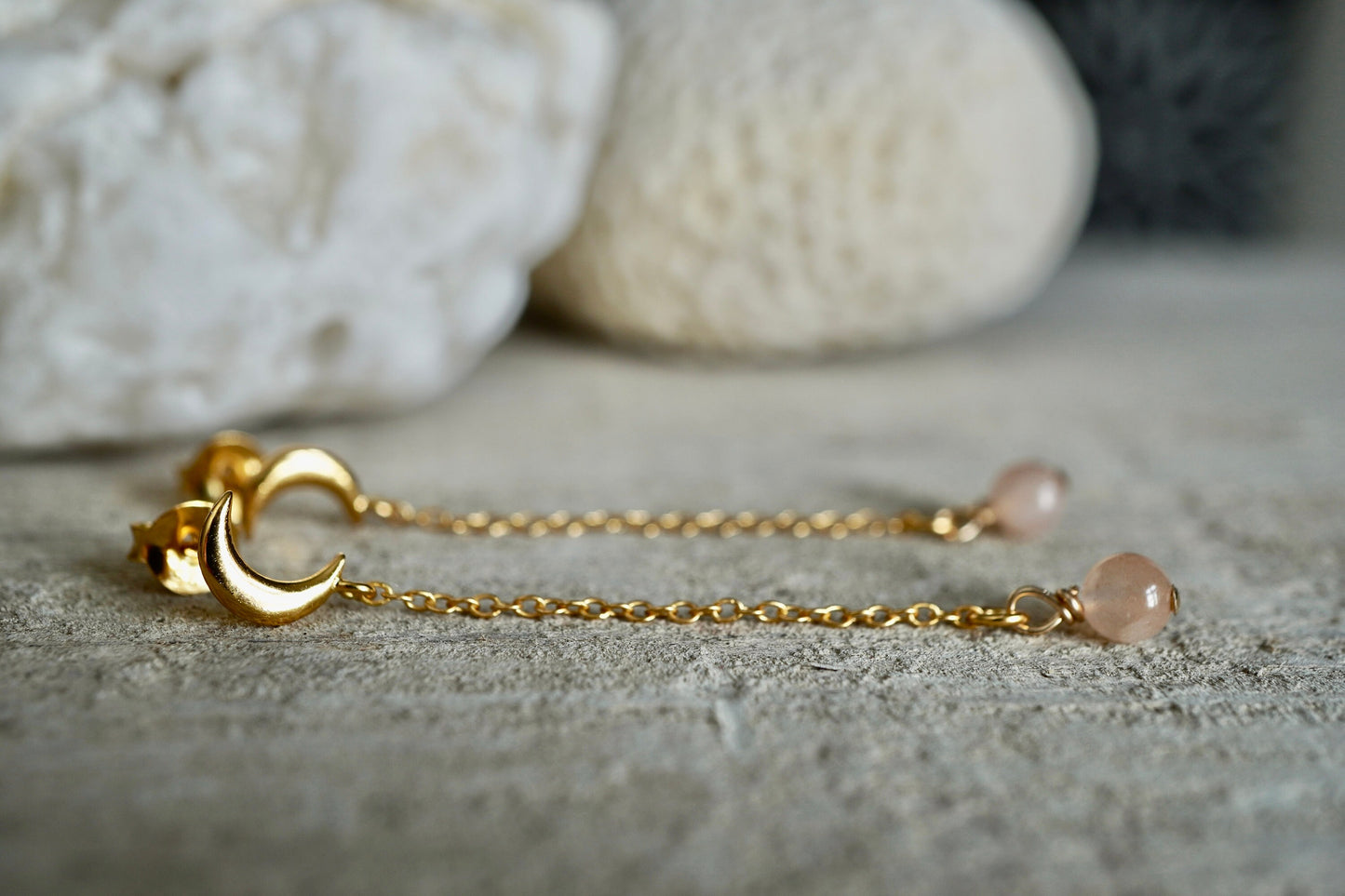 Moonstone Chain Earrings * June Birthstone Gift * Moonstone jewelry * Delicate earrings * Moon earrings
