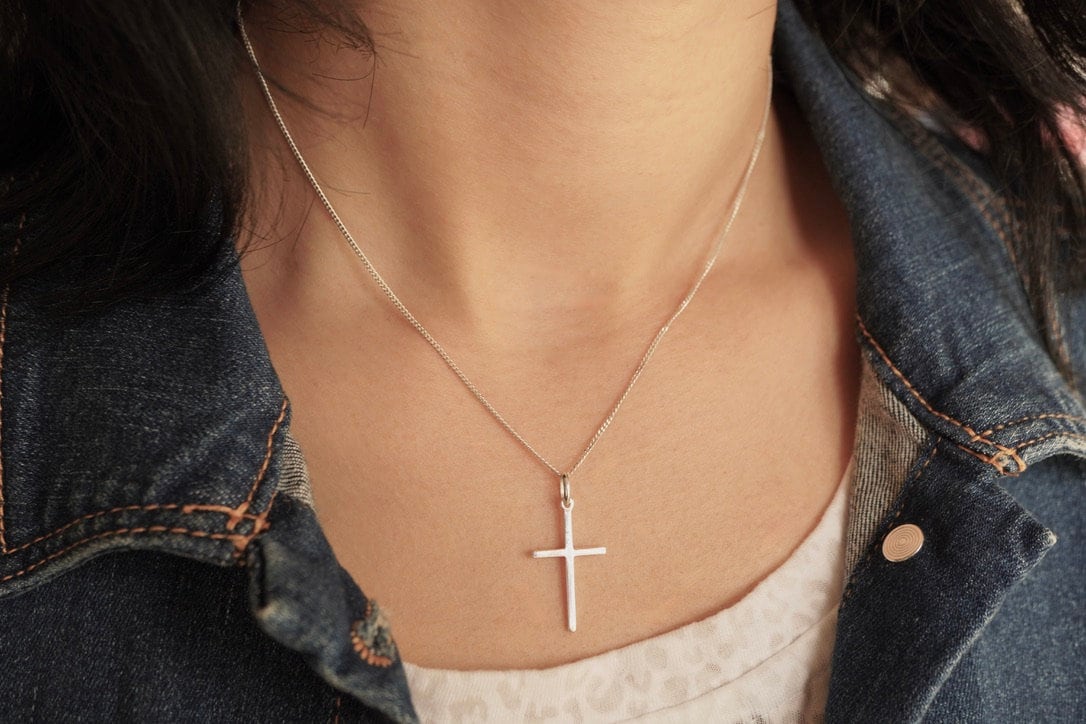 Sterling Gold Cross Necklace * Silver Cross * Gift for her * Plain Cross *