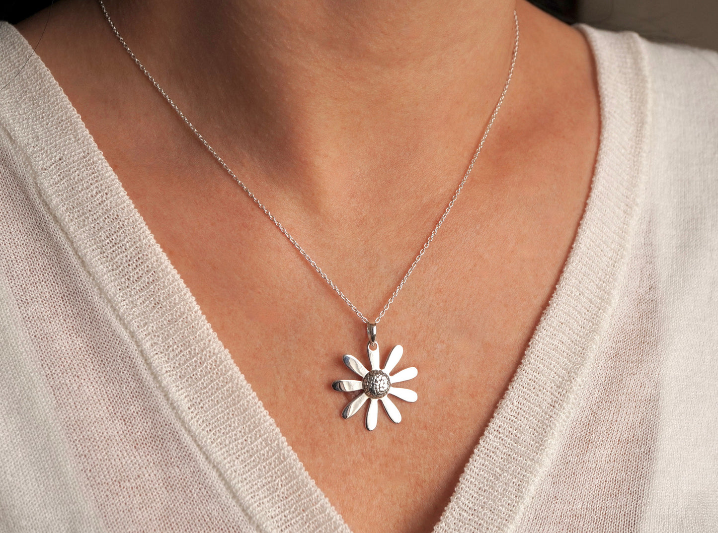 Large Daisy Sterling Silver Necklace * Bracelet * Flower Bracelet *  Gift For Her *