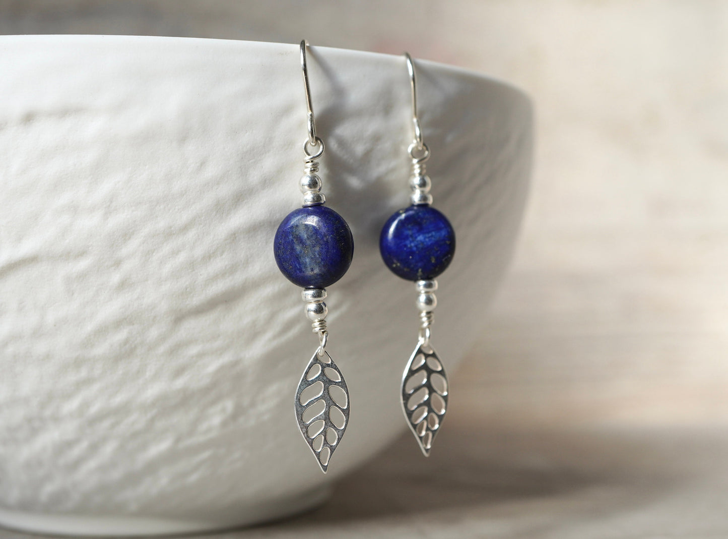 Lapis Lazuli Silver Leaf Earrings * Blue earrings * Gift for her * September Birthstone