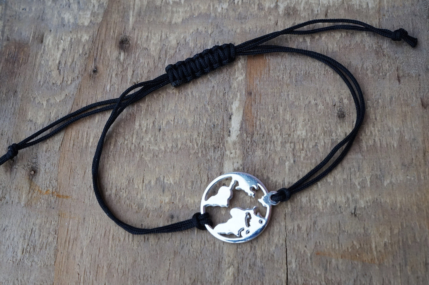 Sterling Silver Word Map Cord Bracelet * Travel fan * Map jewelry