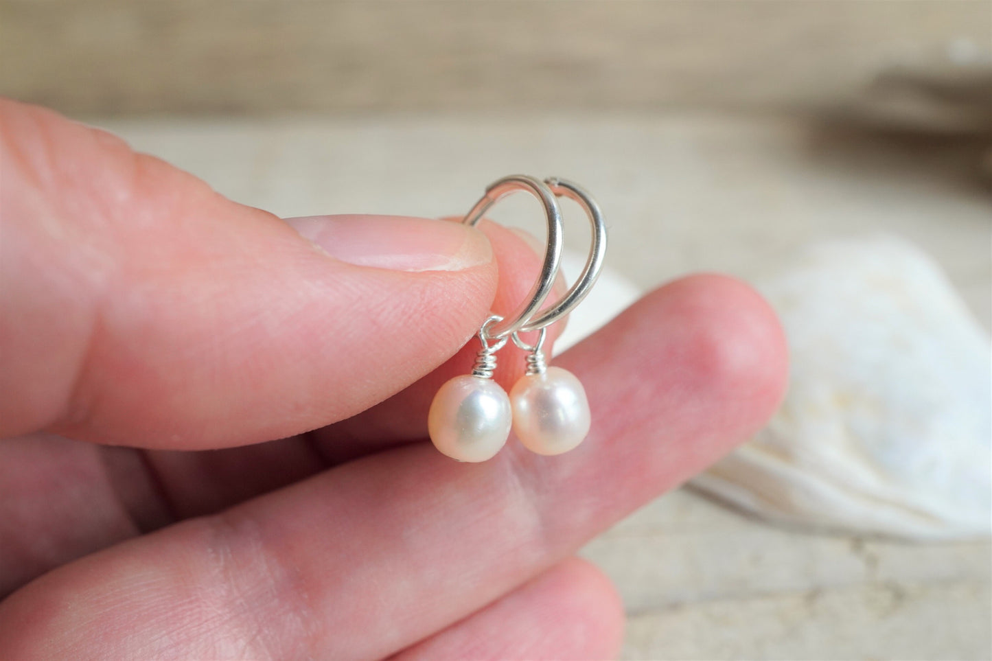 Sterling Silver Pearl earrings * Hoop earrings * Boho hoops * Pearl hoop
