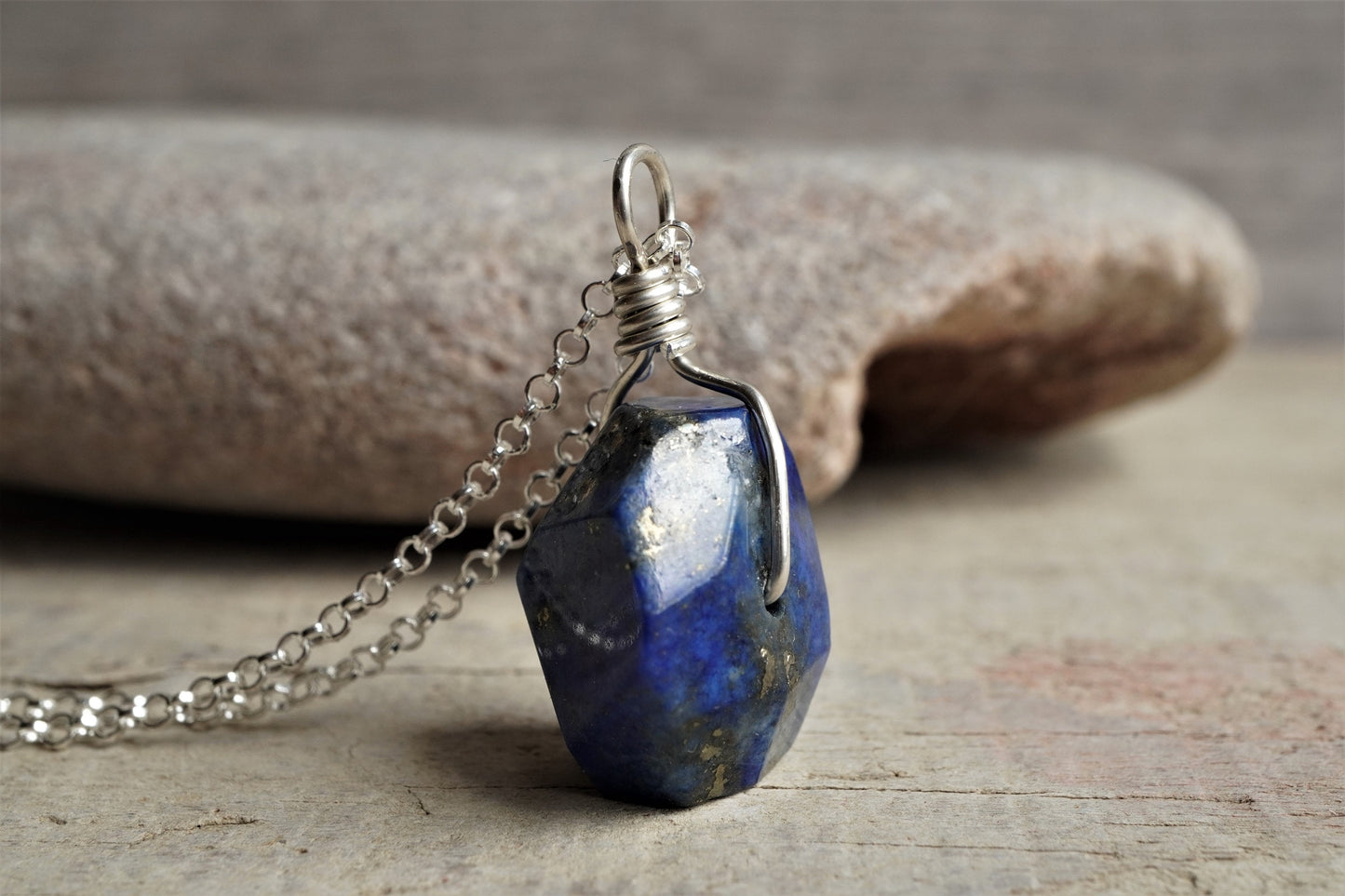 Long Stone Necklace * 80cm Necklace * Belcher Sterling Silver Necklace