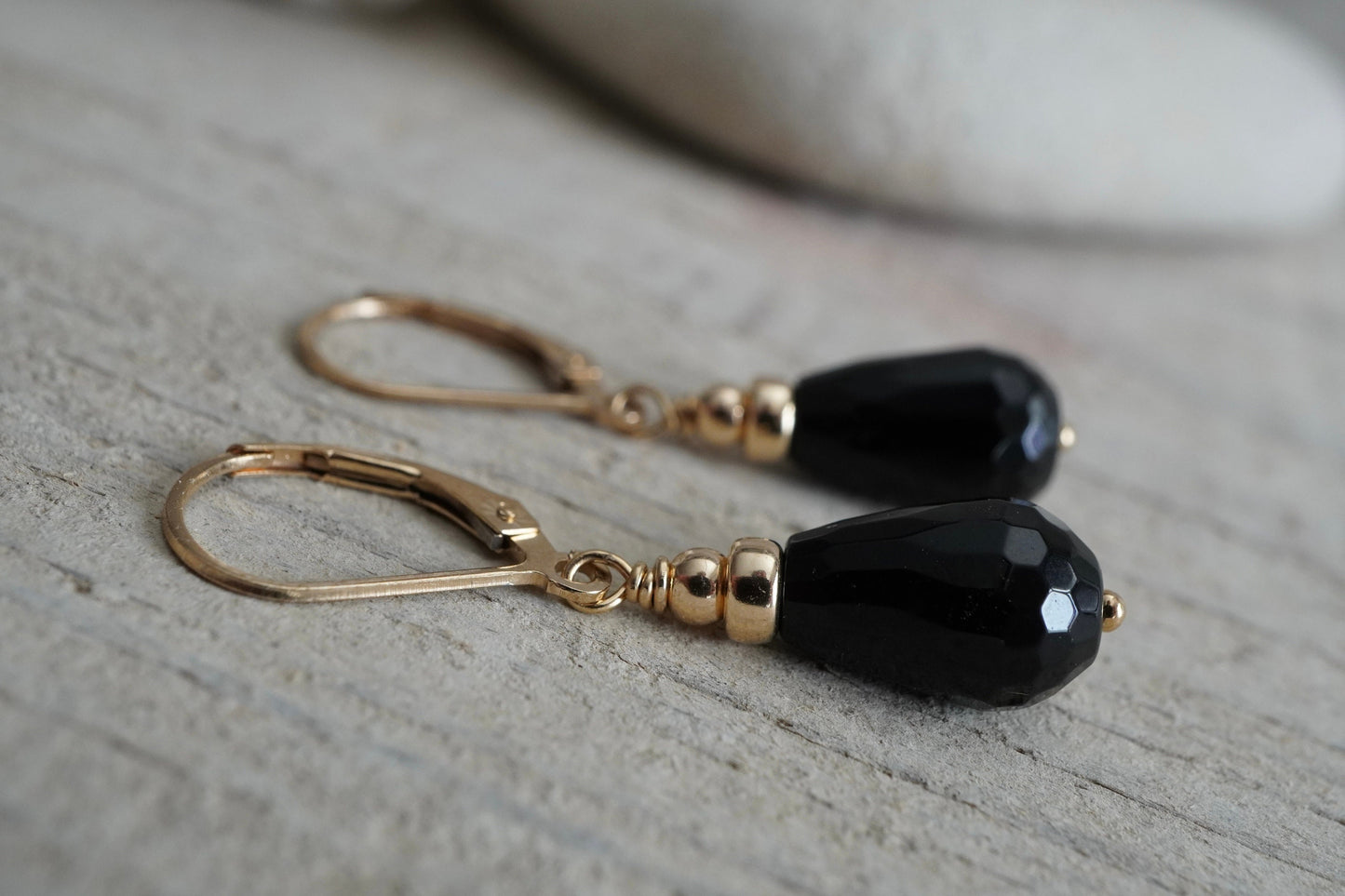 Elegant Black Onyx Drop Earrings * Black earrings * Onyx jewellery * Gold filled