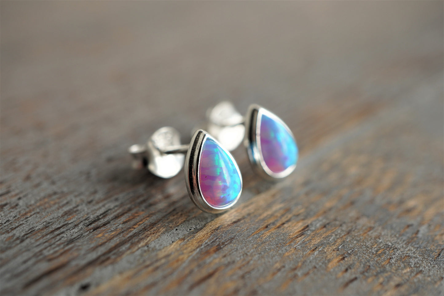 Opal Drop Sterling Silver Stud *  Feminine * Opal jewellery