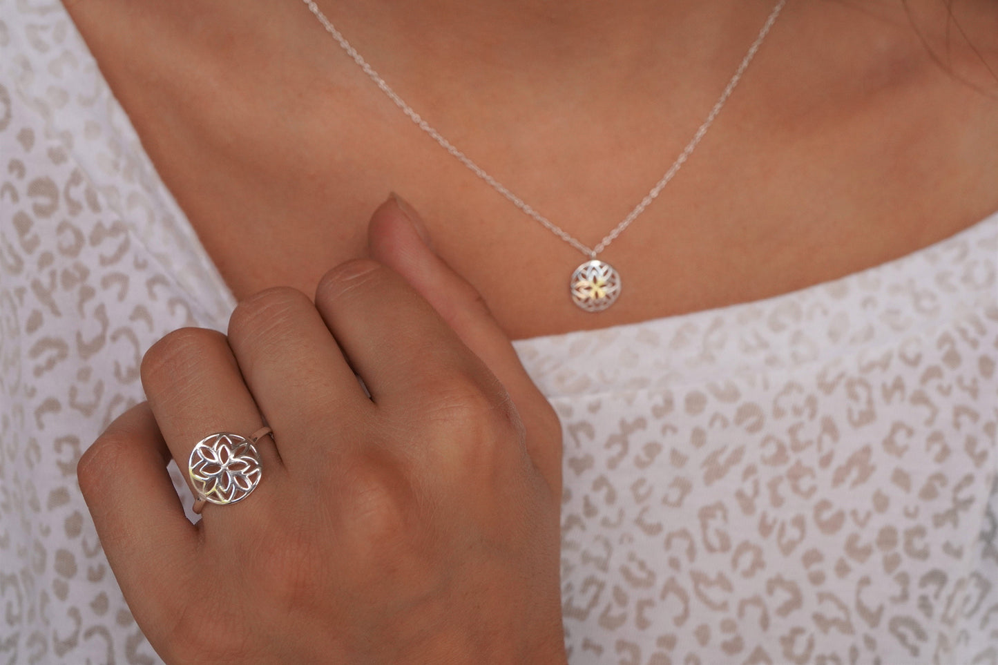 Sterling Silver Mandala Ring / Necklace * Flower jewellery * Gift for her