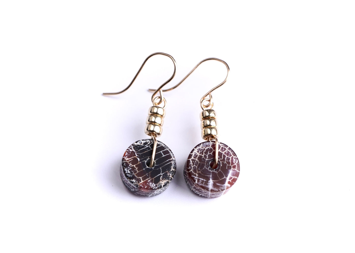 Agate disc gold filled earrings * Red earrings * Stone earrings