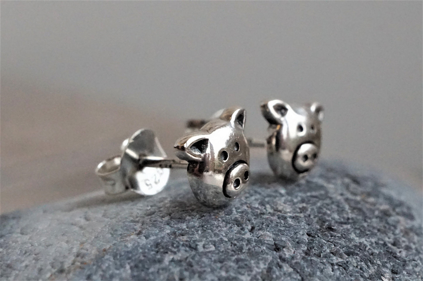 Sterling Silver Pig Stud Earrings * Stud earrings * Good luck jewelry * Animal stud