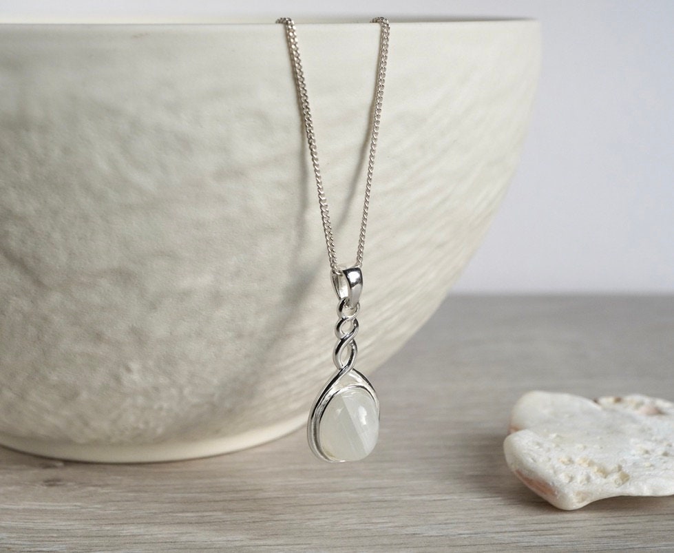 Sterling Silver Moonstone Infinity  Drop Necklace * Moonstone stone * Gift for her * Plain necklace *