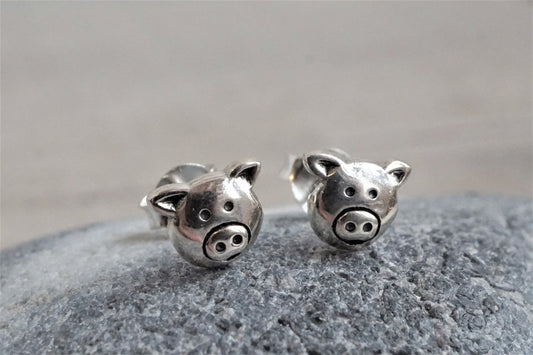 Sterling Silver Pig Stud Earrings * Stud earrings * Good luck jewelry * Animal stud