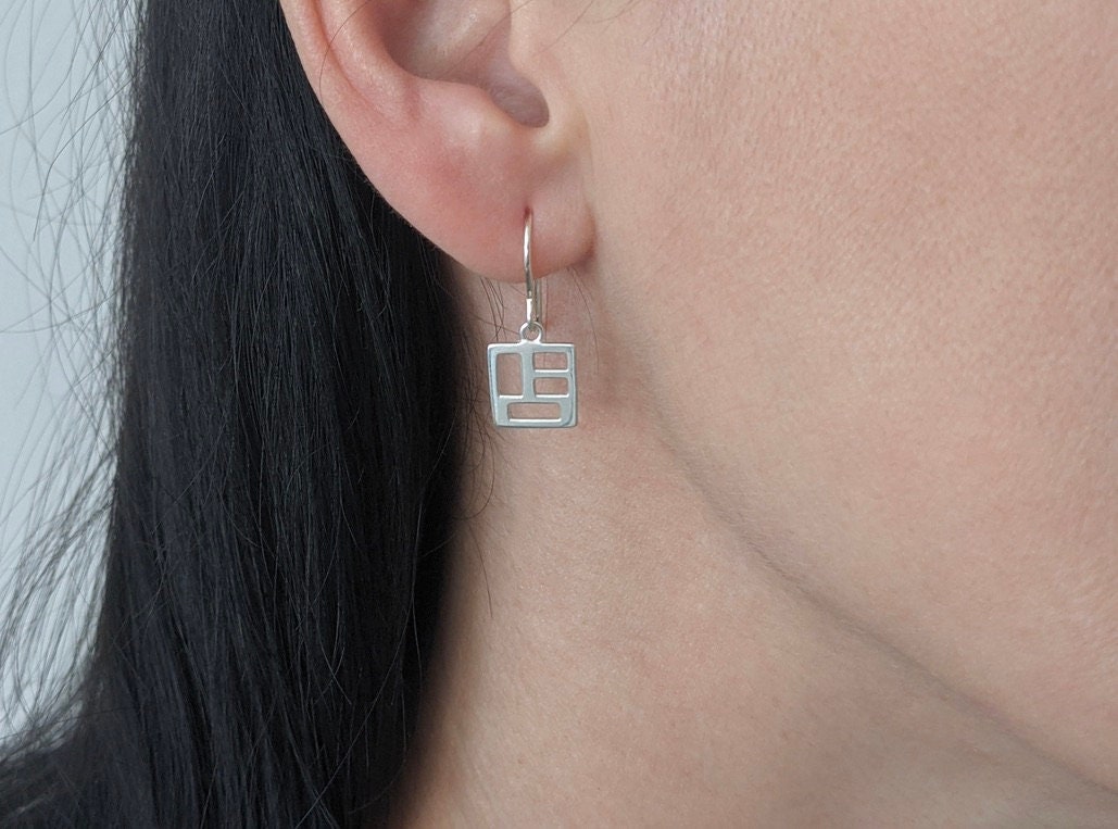 Sterling Silver Geometric Earrings * Geometric Long Necklace * Gift for her