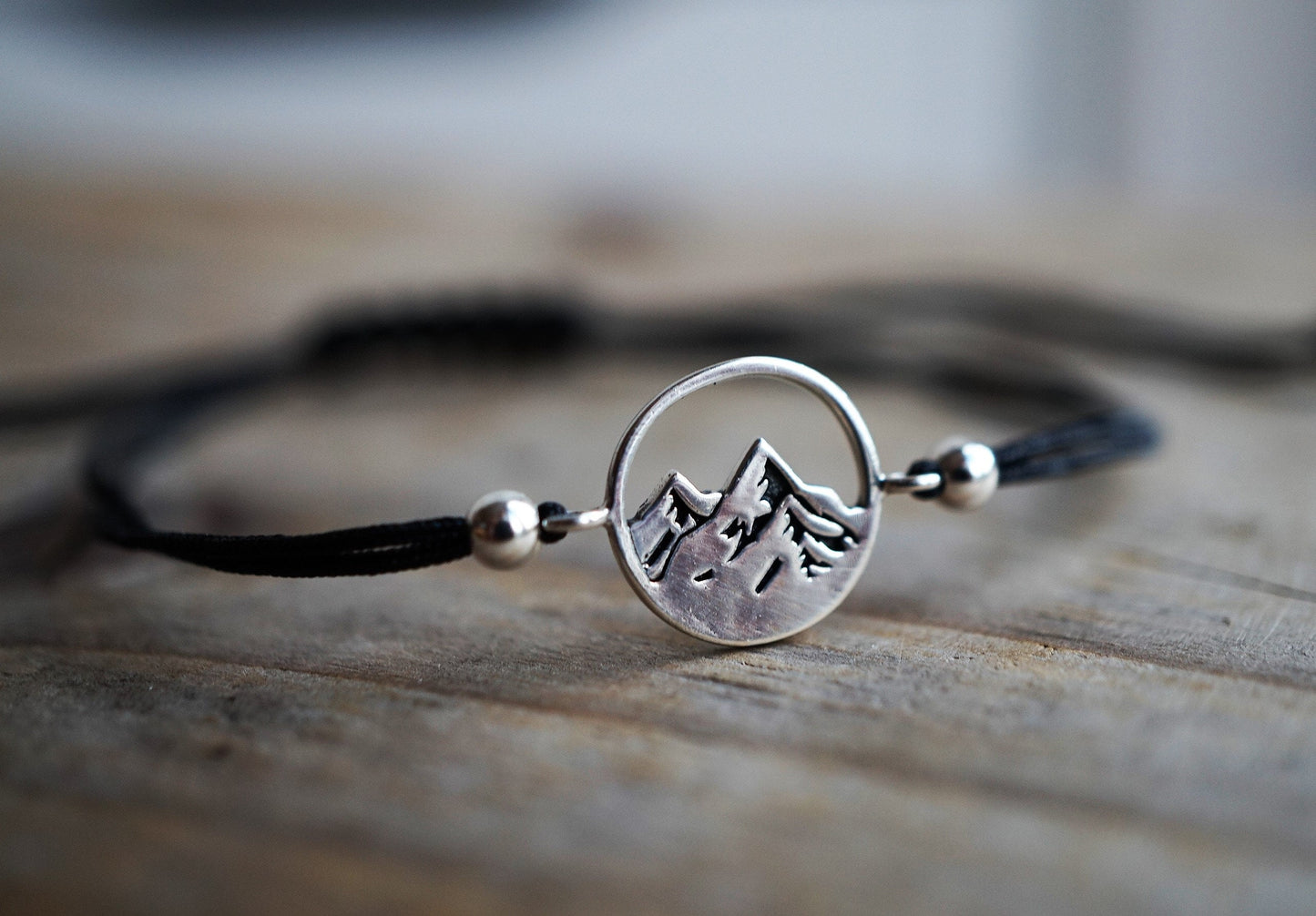 Mountains Sterling Silver Dainty Cord Bracelet* Feminine* Layered Bracelet* Hiking, Nature fan